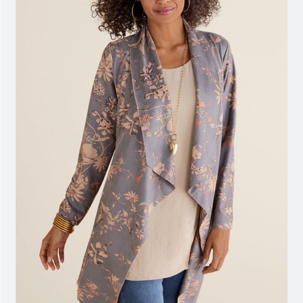 NWT Soft Surroundings Floral Draped Shaped Open Front Jacket